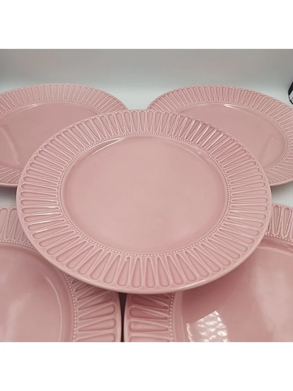 Set Of 5 Ikea Pink Ceramic Dinner Plate Ribbed Edges 10.75